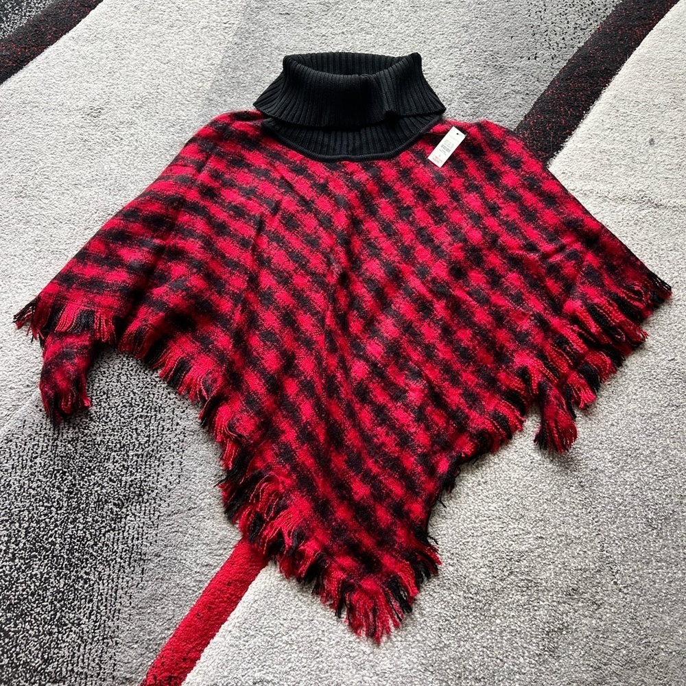 Talbots Red Plaid Turtle Neck Poncho